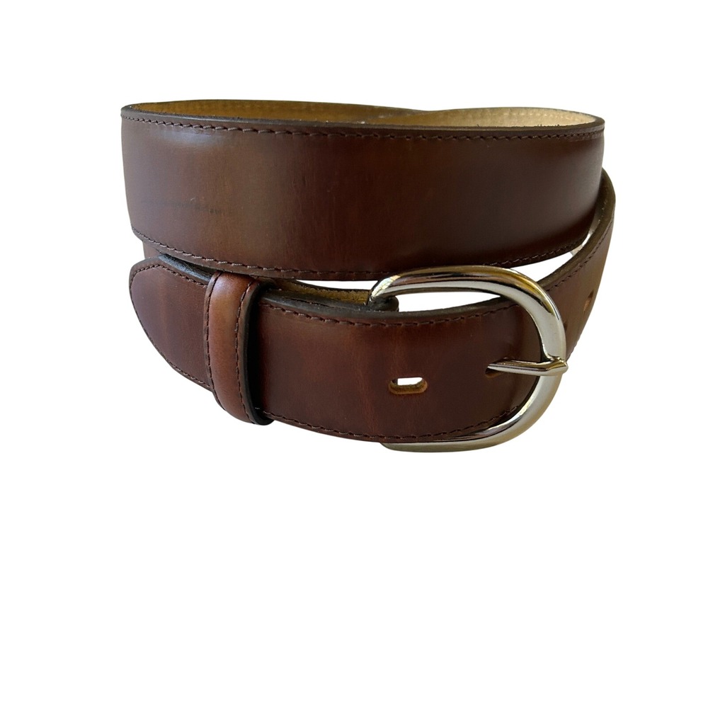 Justin Leather Belt 38 Brown Top Grain Western Stitched Made in USA